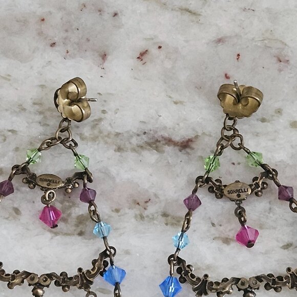 RARE VINTAGE SORRELLI FLOWER FLORAL CRYSTAL DROP DANGLE CHANDELIER EARRINGS - Picture 12 of 13